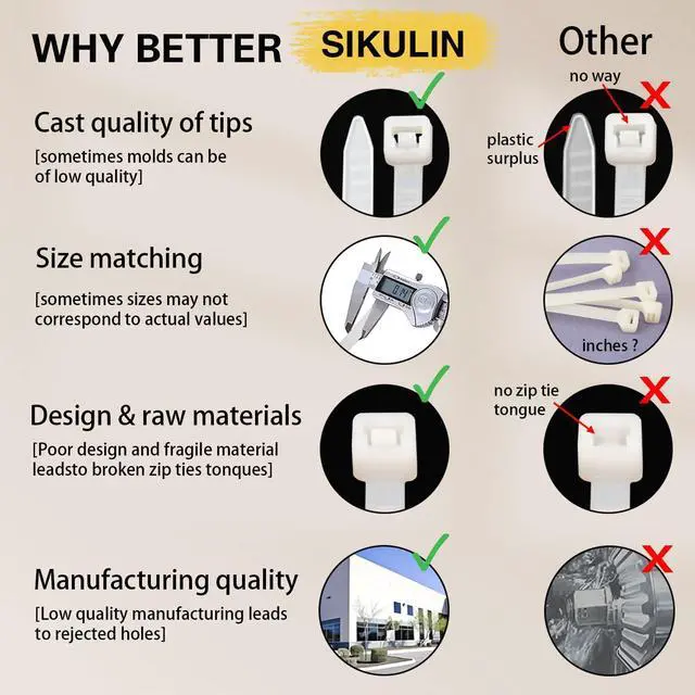 Alt view image 6 of 7 - White Zip Ties Assorted Sizes 4+6+8+12 Inch, 400 Pack, Clear Zip Ties, White Cable Ties, Zipties Clear, UV Resistant Wire Ties, Plastic Ties, Tie Wraps Assorted Sizes