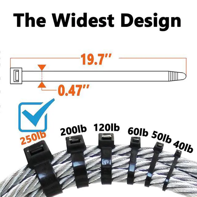 Alt view image 2 of 6 - Black Zip Ties Heavy Duty 20 Inch Outdoor, 250lb Extra Large Cable Tie Wraps Long Plastic Wire Ties Wide Big Strong Thick Zipties 40 Pack