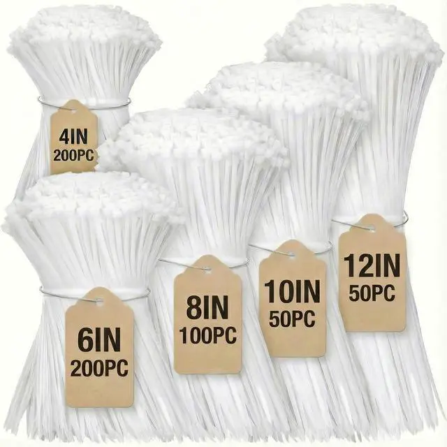 Main image of Cable Zip Ties,600 Piece Self-Locking Nylon Cable Ties,Assorted Sizes 4+6+8+10+12-Inch,Multi-Purpose Wire Management Plastic Ties,Perfect for Home,Garden,Office,Travel and Workshop.White