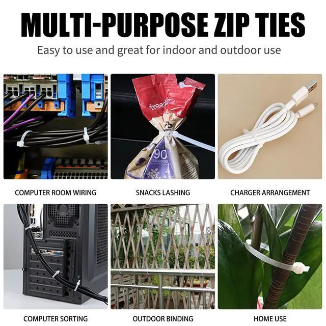 Alt view image 4 of 7 - Cable Zip Ties,600 Piece Self-Locking Nylon Cable Ties,Assorted Sizes 4+6+8+10+12-Inch,Multi-Purpose Wire Management Plastic Ties,Perfect for Home,Garden,Office,Travel and Workshop.White