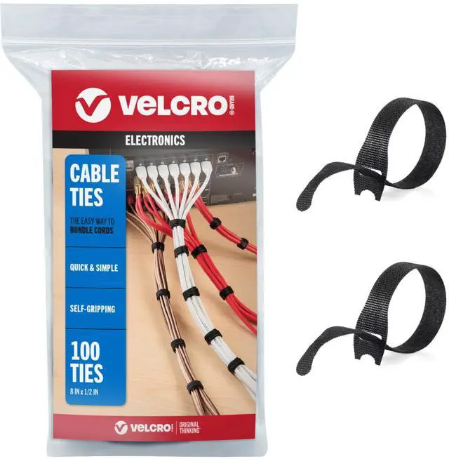 Main image of ONE-WRAP Cable Ties, 8in x 1/2in, Black, 100 Pack | Thin Pre Cut Cable Management Straps For Organizing Cords And Wires In Homes, Offices, Workstations And Data Centers