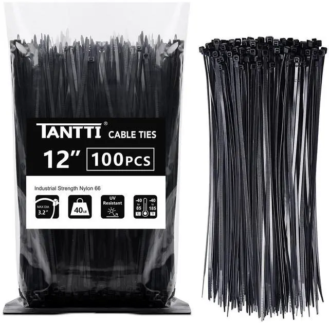 Main image of Zip Ties 12 inch, Black Zip Ties 100 pack, 40lb, Cable Ties, Self-locking Wire ties for indoor and outdoor use