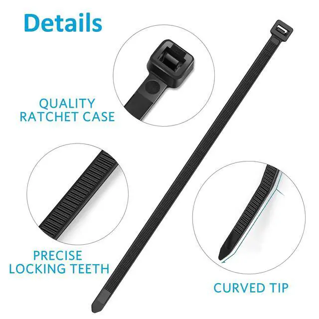 Alt view image 3 of 5 - Zip Ties 12 inch, Black Zip Ties 100 pack, 40lb, Cable Ties, Self-locking Wire ties for indoor and outdoor use