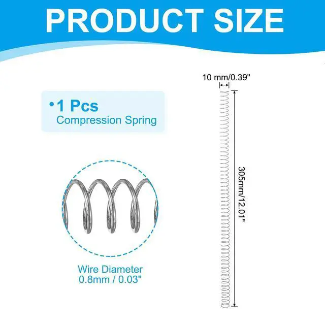 Alt view image 2 of 7 - Compression Spring 0.8 mm Wire Dia x 10 mm OD x 305 mm L | 304 Stainless Steel, Mechanical Extension Small Springs, Pen Springs Assortment Kit, for Shop and Home Repairs