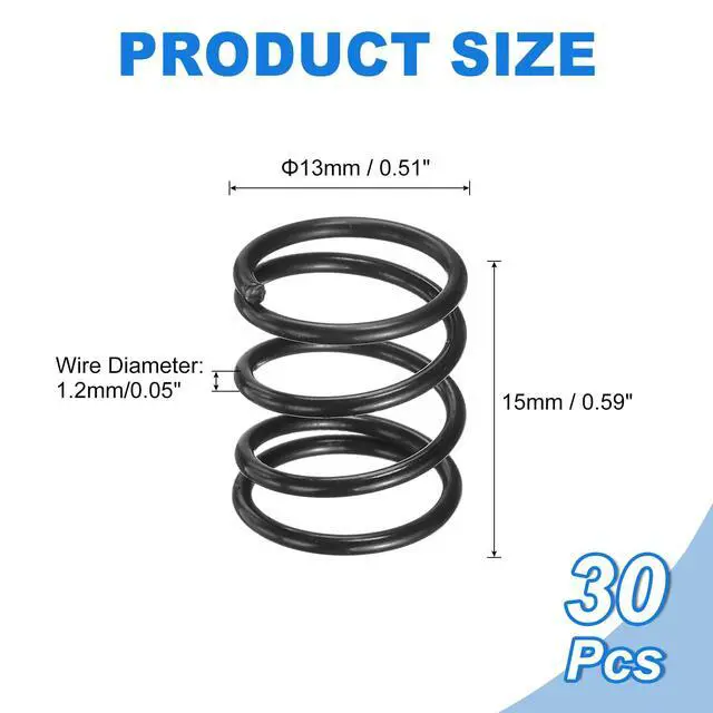 Alt view image 2 of 6 - 30Pcs Compression Spring 13mm OD 1.2mm Wire Size 15mm Free Length | Spring Steel Construction Extended Mechanical Compression Springs,for Shop and Home Repairs Black