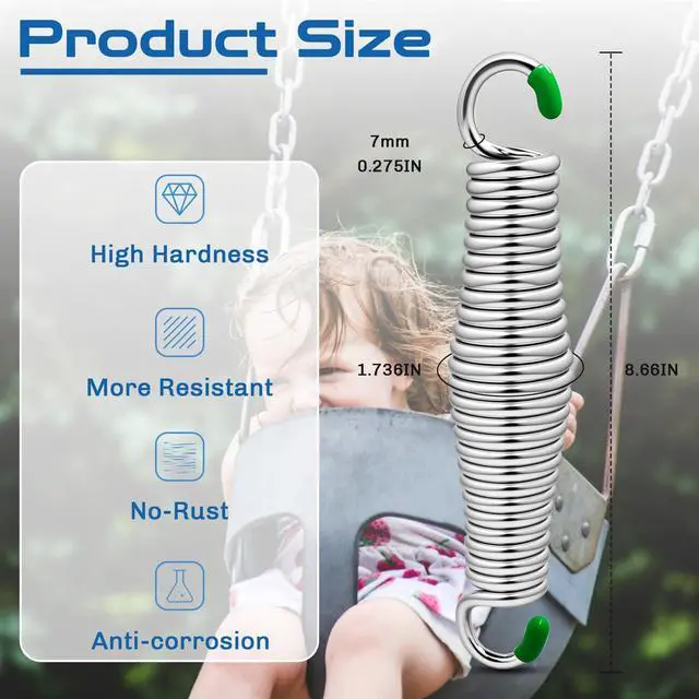 Alt view image 2 of 7 - 2 Pack Premium Porch Swing Springs,1300 LB Heavy Duty Springs, Rust Resistant Swing Springs, Spring for Swing Hammock Hanging Chair Spring for Hammock Spring,Porch Swings