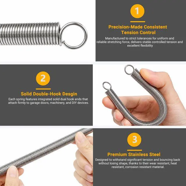 Alt view image 3 of 7 - 6pcs 3/8 Inch x 6-1/3 Inch Stainless Steel Extension Springs | Extension Springs With Hook Ends For Machinery Repair Industrial Screen Door