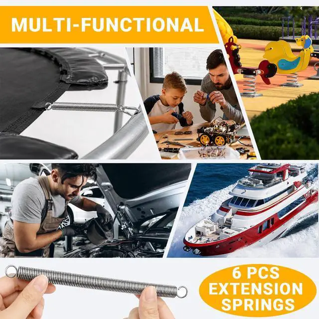 Alt view image 4 of 7 - 6pcs 3/8 Inch x 6-1/3 Inch Stainless Steel Extension Springs | Extension Springs With Hook Ends For Machinery Repair Industrial Screen Door