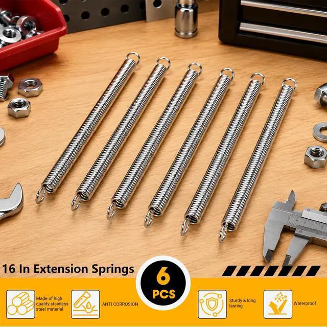 Alt view image 7 of 7 - 6pcs 3/8 Inch x 6-1/3 Inch Stainless Steel Extension Springs | Extension Springs With Hook Ends For Machinery Repair Industrial Screen Door