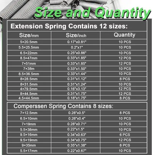 Alt view image 2 of 6 - 200PCS Spring Assortment Kit Zinc Plated Extension and Compression Springs Kit with 20 Different Sizes for Home Repairs & DIY