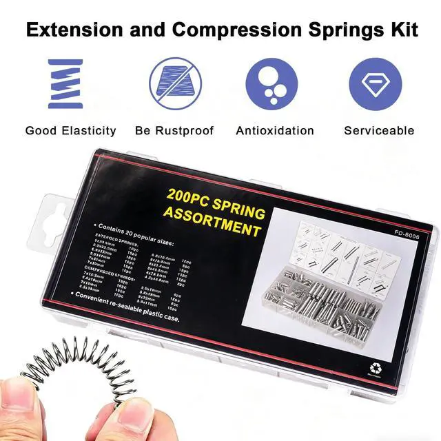 Alt view image 4 of 6 - 200PCS Spring Assortment Kit Zinc Plated Extension and Compression Springs Kit with 20 Different Sizes for Home Repairs & DIY
