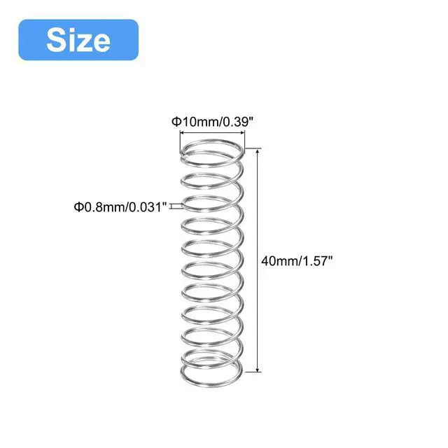 Alt view image 2 of 6 - 5Pcs Compression Spring 304 Stainless Steel 10mmOD,0.8mmWD,40mmFL | Silver Tone