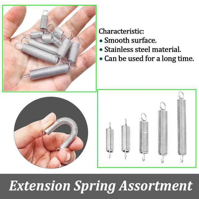 Alt view image 3 of 6 - 80 PCS Extension Spring Assortment Kit 5 Different Sizes, 0.025" Wire Diameter, 1/4" Outside Diameter, 13/32" to 2-1/2" Length,Zinc Plated Extension Springs for Home Repairs & DIY