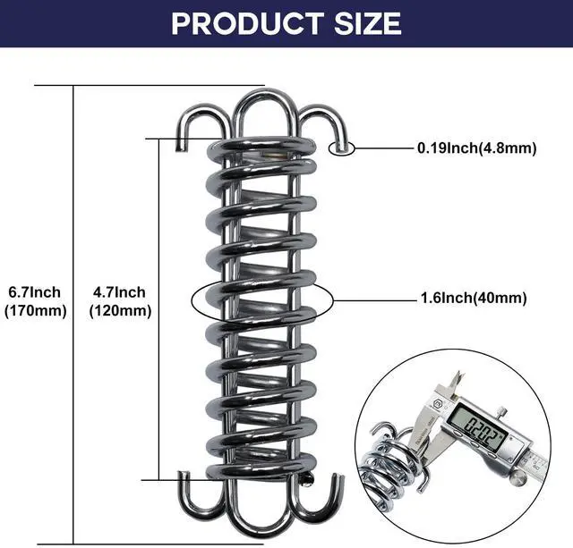 Alt view image 3 of 6 - 2Pcs Premium Porch Swing Spring with Weight Capacity of 300 Lb,Heavy-Duty,Stainless Steel Spring for Hammock Chair,Punching Bag and More