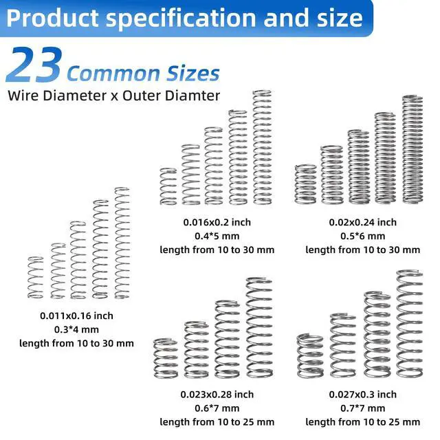Alt view image 2 of 7 - 380PCS Stainless Steel Compression Springs Assortment Kit - Small & Tiny Springs with 23 Different Sizes, Metal Compression Springs for Pen Repair, Home DIY, Workshop & Industrial Use
