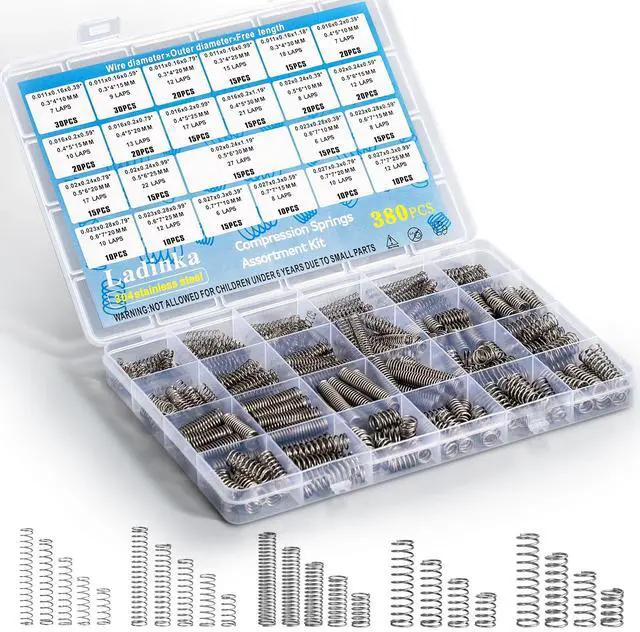 Main image of 380PCS Stainless Steel Compression Springs Assortment Kit - Small & Tiny Springs with 23 Different Sizes, Metal Compression Springs for Pen Repair, Home DIY, Workshop & Industrial Use