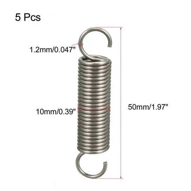 Alt view image 2 of 3 - Extended Tension Spring Wire Diameter 0.047", OD 0.39", Free Length 1.97" Stainless Steel Small Dual Hook Tension Spring 5pcs