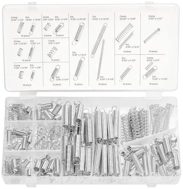 Main image of 50456A Spring Assortment Set, 200 Piece, Extension and Compression Springs Kit, Zinc Plated Steel Mechanical Compression Springs, Assorted Size Small Springs for All Types of Home Repairs & DIY