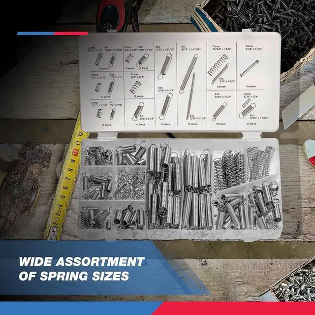 Alt view image 5 of 5 - 50456A Spring Assortment Set, 200 Piece, Extension and Compression Springs Kit, Zinc Plated Steel Mechanical Compression Springs, Assorted Size Small Springs for All Types of Home Repairs & DIY