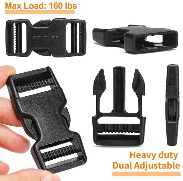 Alt view image 3 of 7 - Buckles and Straps Set 1": 6 Yards of Thick Nylon Webbing, 6-Pack Heavy Duty Adjustable Quick Side Release Plastic Buckles, 12 Tri-Glide Slide Clips, Black (1-Inch Combo Set)