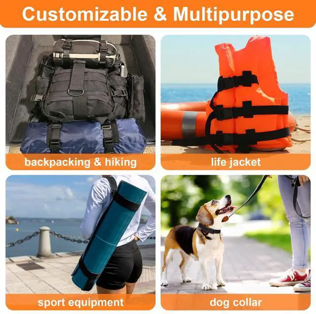 Alt view image 6 of 7 - Buckles and Straps Set 1": 6 Yards of Thick Nylon Webbing, 6-Pack Heavy Duty Adjustable Quick Side Release Plastic Buckles, 12 Tri-Glide Slide Clips, Black (1-Inch Combo Set)