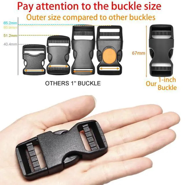 Alt view image 4 of 7 - Buckle 1" Wide Inside, Quick Side Release Buckle for 1 inch/25mm Webbing Straps, Heavy Duty Plastic Buckles Dual Adjustable No Sewing Clips for Boat Cover Luggage Strap Pet Collar Backpack Replacement
