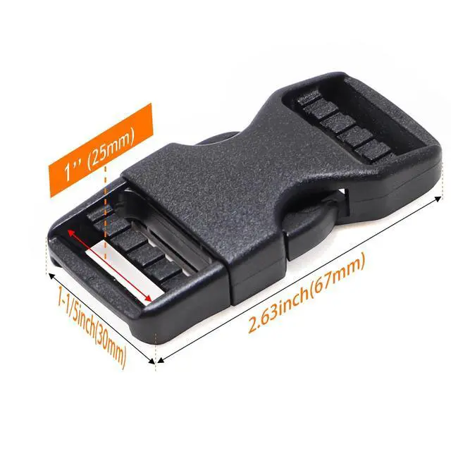 Alt view image 2 of 7 - Buckle 1" Wide Inside, Quick Side Release Buckle for 1 inch/25mm Webbing Straps, Heavy Duty Plastic Buckles Dual Adjustable No Sewing Clips for Boat Cover Luggage Strap Pet Collar Backpack Replacement