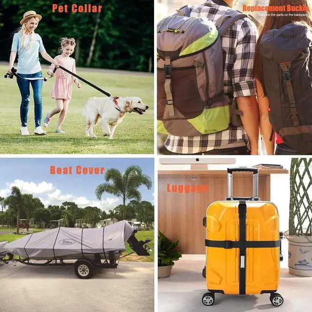 Alt view image 7 of 7 - Buckle 1" Wide Inside, Quick Side Release Buckle for 1 inch/25mm Webbing Straps, Heavy Duty Plastic Buckles Dual Adjustable No Sewing Clips for Boat Cover Luggage Strap Pet Collar Backpack Replacement