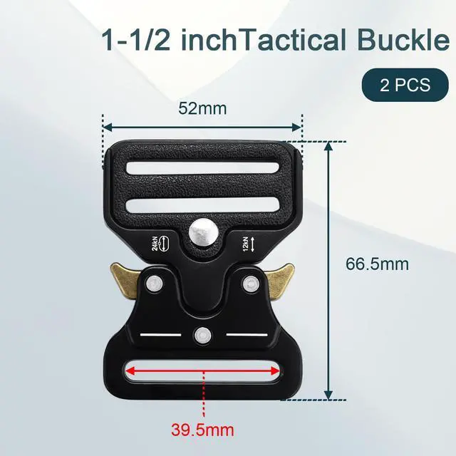 Alt view image 2 of 7 - 2 Pack Tactical Belt Buckles, 1-1/2" Heavy Duty Metal Tactical Buckle Clips for Dog Collar Hardware, Harness, Backpack, Luggage Strap Release Clasp Replacement (Black)