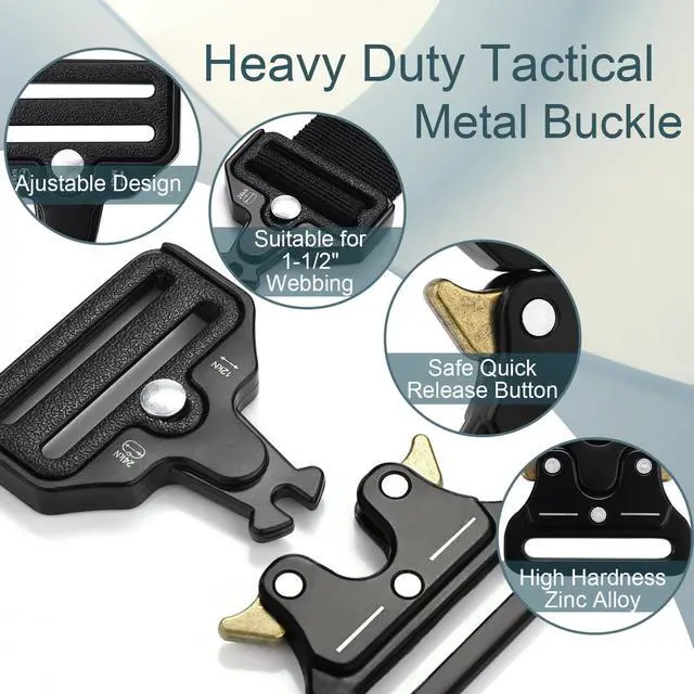 Alt view image 3 of 7 - 2 Pack Tactical Belt Buckles, 1-1/2" Heavy Duty Metal Tactical Buckle Clips for Dog Collar Hardware, Harness, Backpack, Luggage Strap Release Clasp Replacement (Black)