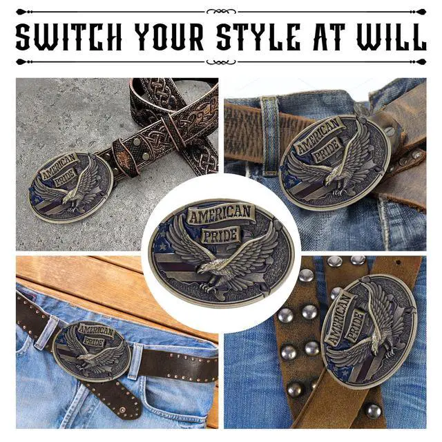 Alt view image 4 of 6 - Belt Buckles for Men Women - American Flag and Eagle Belt Buckle