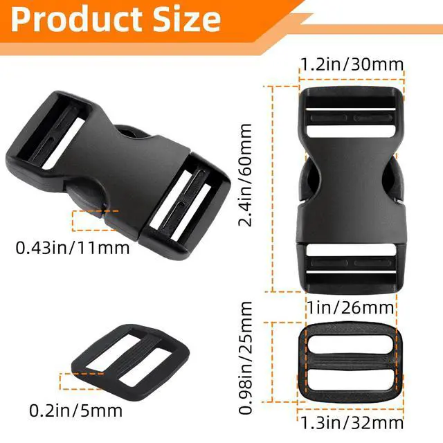 Alt view image 3 of 7 - 8 Set 1 inch buckles for straps Clip Quick Side Release Buckles,buckle straps with 16 Pcs Slide Clips,plastic buckle clips Belt Buckle for Nylon Webbing Straps,belt buckles,Dog Collars