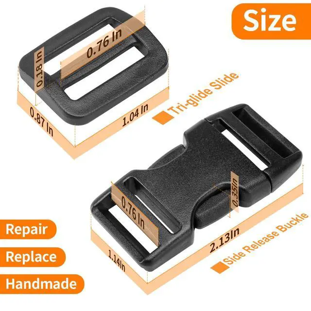 Alt view image 5 of 7 - 3/4" Buckles and Straps Set: 6 Yards of Thick Nylon Webbing, 6-Pack Quick Side Release Adjustable Plastic Buckles, 12 Tri-Glide Slide Clips(3/4 Inch Combo Set)