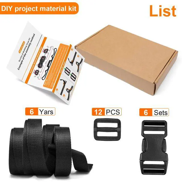 Alt view image 7 of 7 - 3/4" Buckles and Straps Set: 6 Yards of Thick Nylon Webbing, 6-Pack Quick Side Release Adjustable Plastic Buckles, 12 Tri-Glide Slide Clips(3/4 Inch Combo Set)