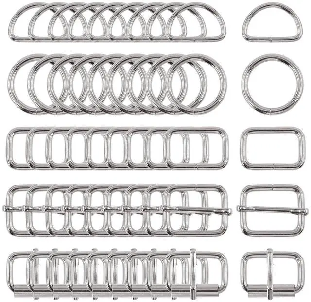 Main image of 5 Style Approx 3/4 Inch Silver Belt Buckle Assortment Kit, Include Metal Roller, Adjustable Slide, D Ring, Circular, Square Ring for Purse Bag