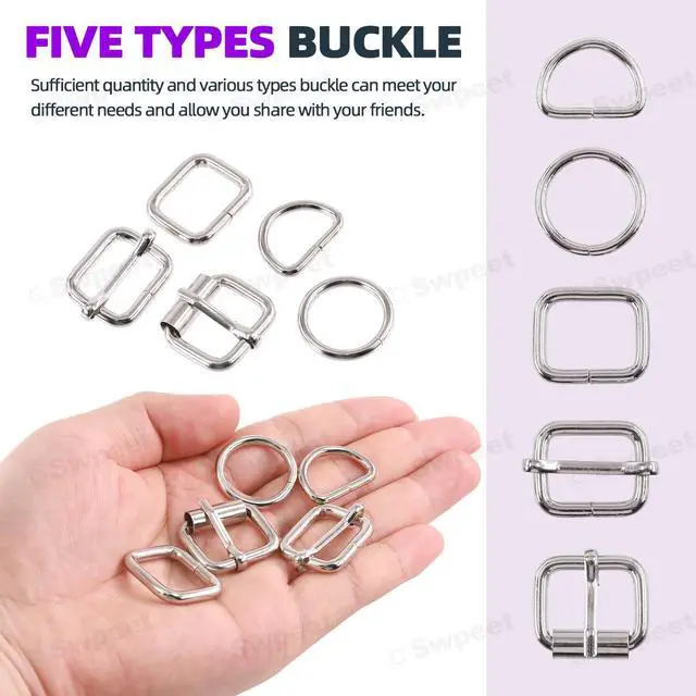Alt view image 6 of 7 - 5 Style Approx 3/4 Inch Silver Belt Buckle Assortment Kit, Include Metal Roller, Adjustable Slide, D Ring, Circular, Square Ring for Purse Bag