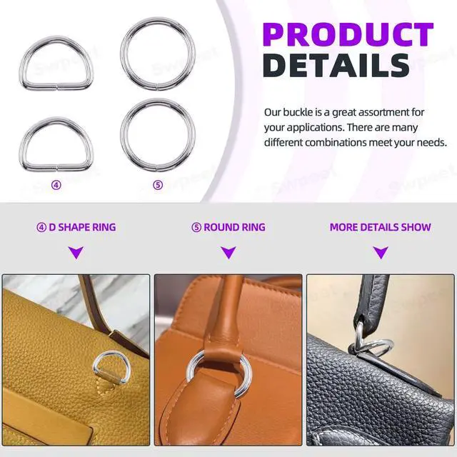 Alt view image 5 of 7 - 5 Style Approx 3/4 Inch Silver Belt Buckle Assortment Kit, Include Metal Roller, Adjustable Slide, D Ring, Circular, Square Ring for Purse Bag
