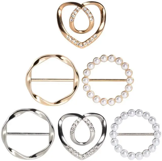 Main image of 6PCS Cute Scarf Ring and Slides for Scarves, Premium T-Shirt Clips for Women Clothing, 3 Different Sized Waist Cinch Clip Buckle For Womens Clothing Accessories, Gold/Silver