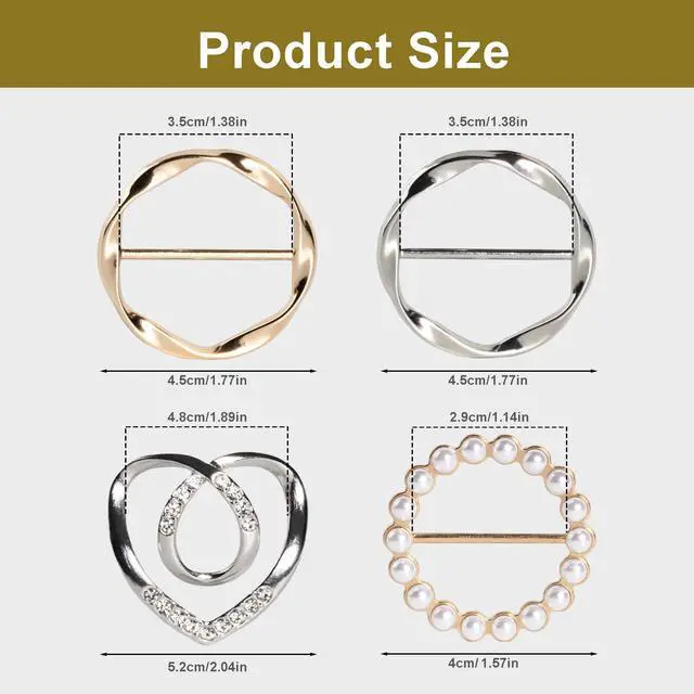 Alt view image 3 of 6 - 6PCS Cute Scarf Ring and Slides for Scarves, Premium T-Shirt Clips for Women Clothing, 3 Different Sized Waist Cinch Clip Buckle For Womens Clothing Accessories, Gold/Silver