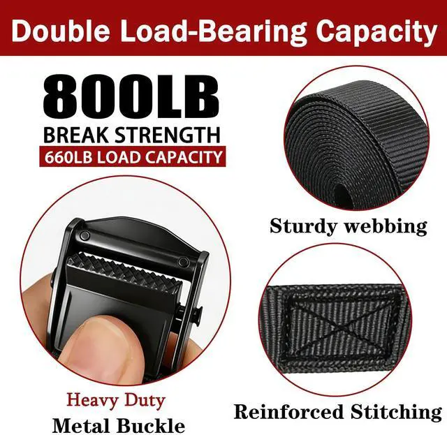 Alt view image 3 of 7 - Lashing Straps with Buckles, 4Pack, 1 Inch × 5 Feet, Cargo Tie-Down Strap | Adjustable Cam Buckle Straps for Storage Luggage Trucks,Trailer,Motorcycle