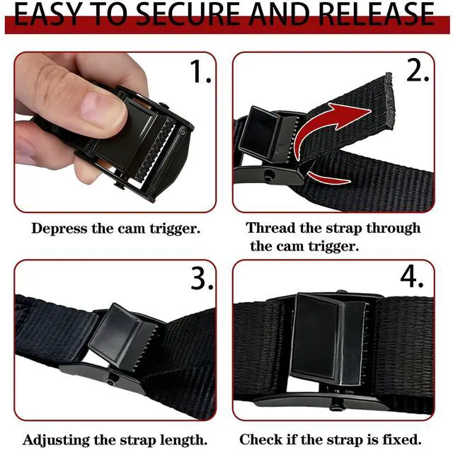 Alt view image 4 of 7 - Lashing Straps with Buckles, 4Pack, 1 Inch × 5 Feet, Cargo Tie-Down Strap | Adjustable Cam Buckle Straps for Storage Luggage Trucks,Trailer,Motorcycle