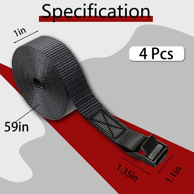 Alt view image 5 of 7 - Lashing Straps with Buckles, 4Pack, 1 Inch × 5 Feet, Cargo Tie-Down Strap | Adjustable Cam Buckle Straps for Storage Luggage Trucks,Trailer,Motorcycle