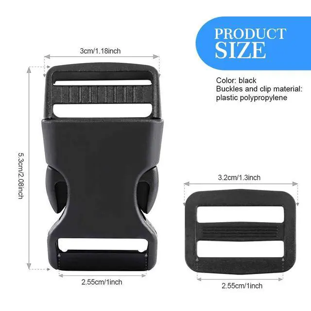 Alt view image 2 of 7 - 1 Inch Plastic Buckles, 80 Side Release Strap Buckles and Slides Parachute Buckles for DIY Backpack Luggage Strap