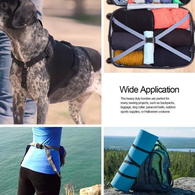 Alt view image 6 of 7 - 1 Inch Plastic Buckles, 80 Side Release Strap Buckles and Slides Parachute Buckles for DIY Backpack Luggage Strap