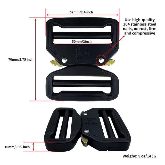 Alt view image 3 of 7 - Metal Buckle Dual Adjustable Tactical Belt Buckle,2inch50mm Heavy Duty Belt Buckle
