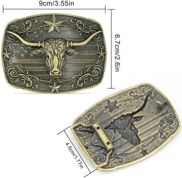 Alt view image 2 of 7 - Mens Belt Buckle Western Cowboy - Texas Bull Western Belt Buckle for Men Cowboy Rodeo Country Belts Buckles (Bronze)