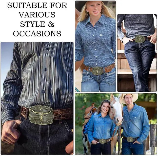 Alt view image 3 of 7 - Mens Belt Buckle Western Cowboy - Texas Bull Western Belt Buckle for Men Cowboy Rodeo Country Belts Buckles (Bronze)