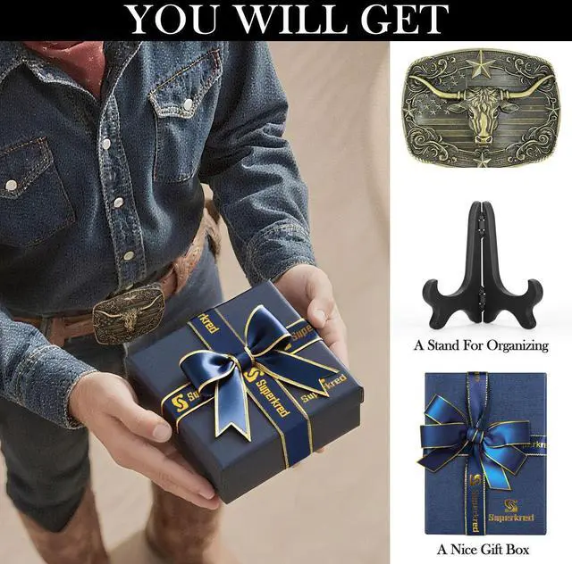 Alt view image 4 of 7 - Mens Belt Buckle Western Cowboy - Texas Bull Western Belt Buckle for Men Cowboy Rodeo Country Belts Buckles (Bronze)