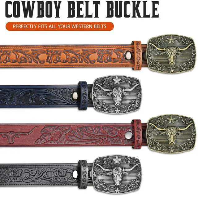 Alt view image 6 of 7 - Mens Belt Buckle Western Cowboy - Texas Bull Western Belt Buckle for Men Cowboy Rodeo Country Belts Buckles (Bronze)