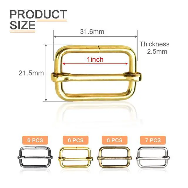 Alt view image 2 of 7 - 25 Pack 1 Inch Metal Adjustable Slide Buckles Tri-Glide Rectangle Adjuster Suspender Strap Slider for Purse Bag Hardware Making Supplies Backpack replacement Keeper(Mixed)